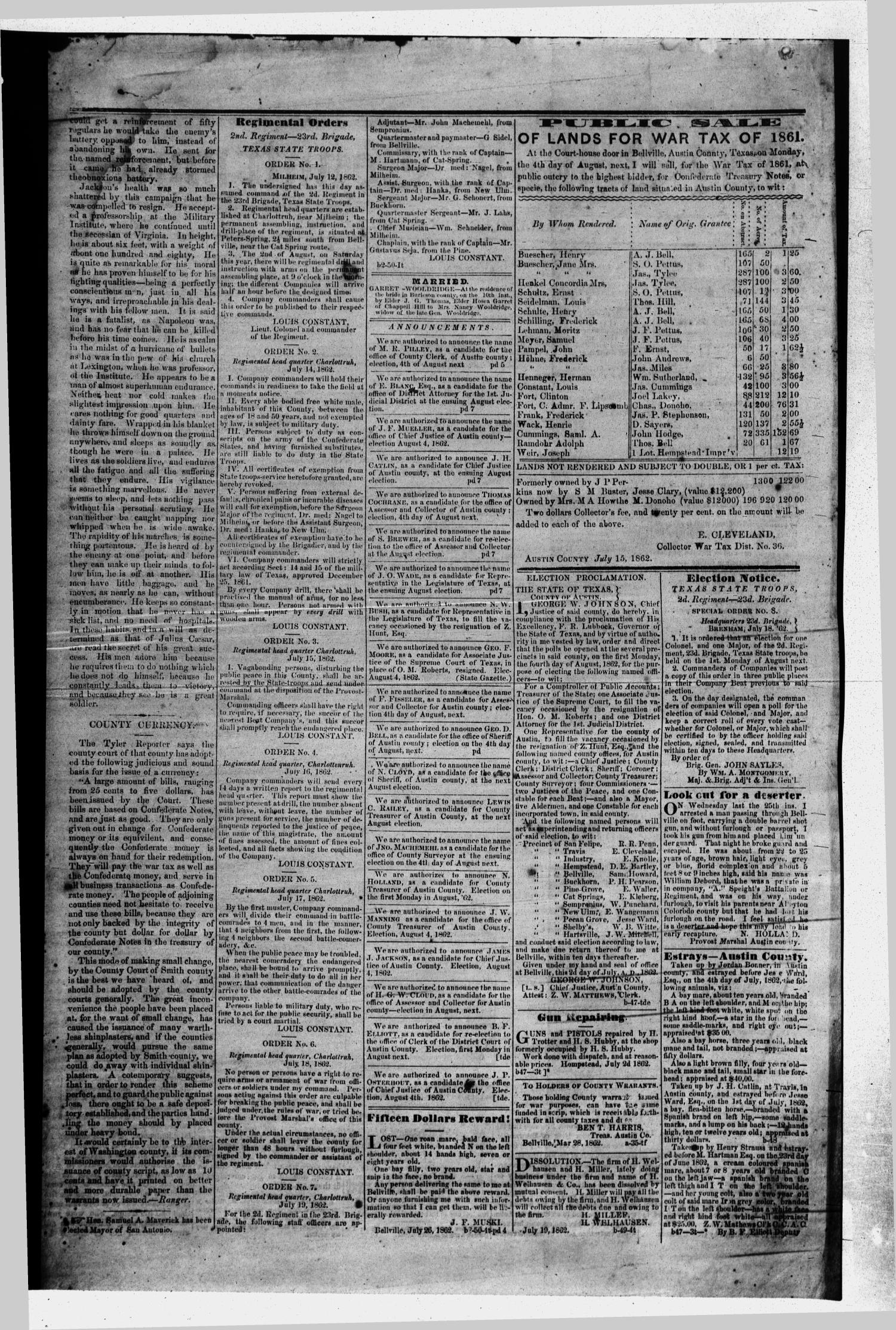 The Bellville Countryman (Bellville, Tex.), Vol. 2, No. 50, Ed. 1 Saturday, July 26, 1862
                                                
                                                    [Sequence #]: 2 of 2
                                                