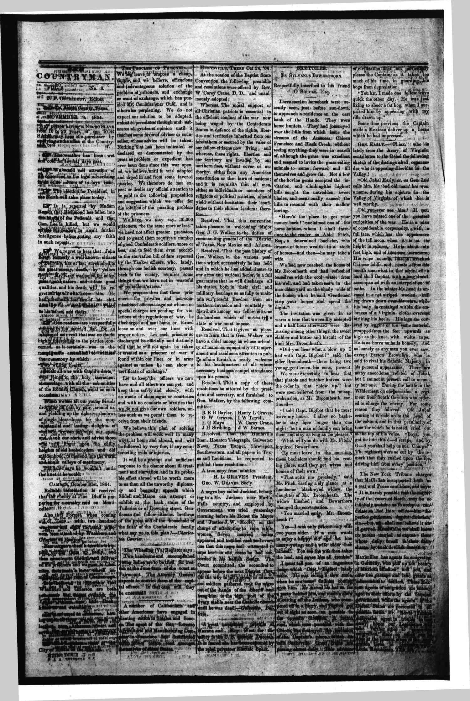The Bellville Countryman (Bellville, Tex.), Vol. 5, No. 8, Ed. 1 Tuesday, November 8, 1864
                                                
                                                    [Sequence #]: 1 of 2
                                                