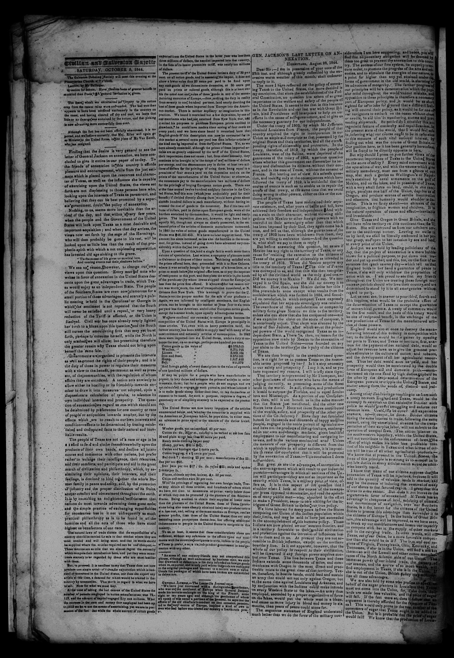 The Civilian and Galveston Gazette. (Galveston, Tex.), Vol. 6, Ed. 1 Saturday, October 5, 1844
                                                
                                                    [Sequence #]: 2 of 4
                                                