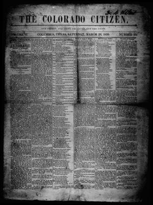 Primary view of object titled 'The Colorado Citizen (Columbus, Tex.), Vol. 2, No. 30, Ed. 1 Saturday, March 26, 1859'.