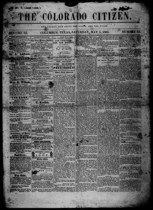 Primary view of object titled 'The Colorado Citizen (Columbus, Tex.), Vol. 3, No. 33, Ed. 1 Saturday, May 5, 1860'.