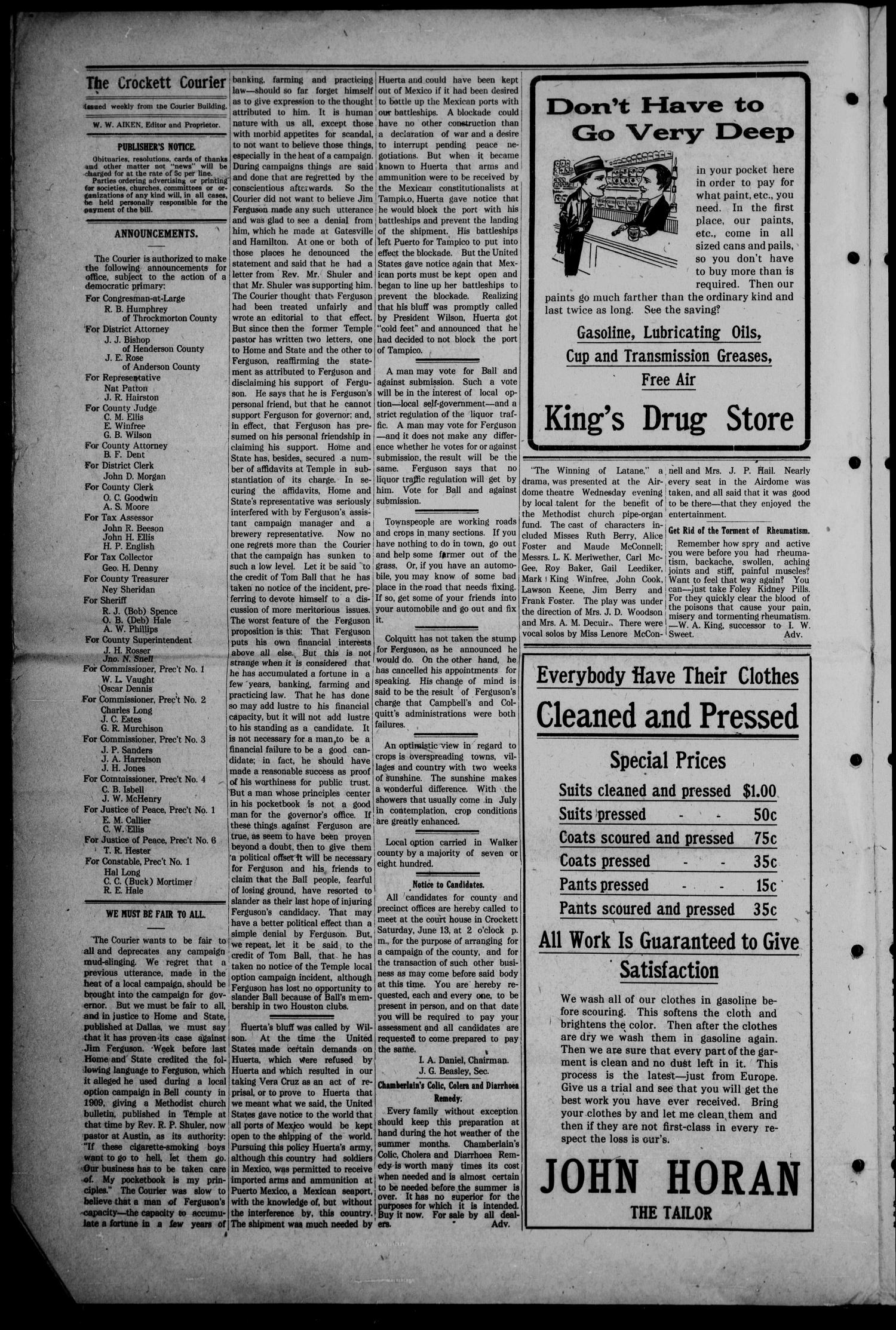 The Crockett Courier (Crockett, Tex.), Vol. 25, No. 19, Ed. 1 Thursday, June 11, 1914
                                                
                                                    [Sequence #]: 4 of 8
                                                
