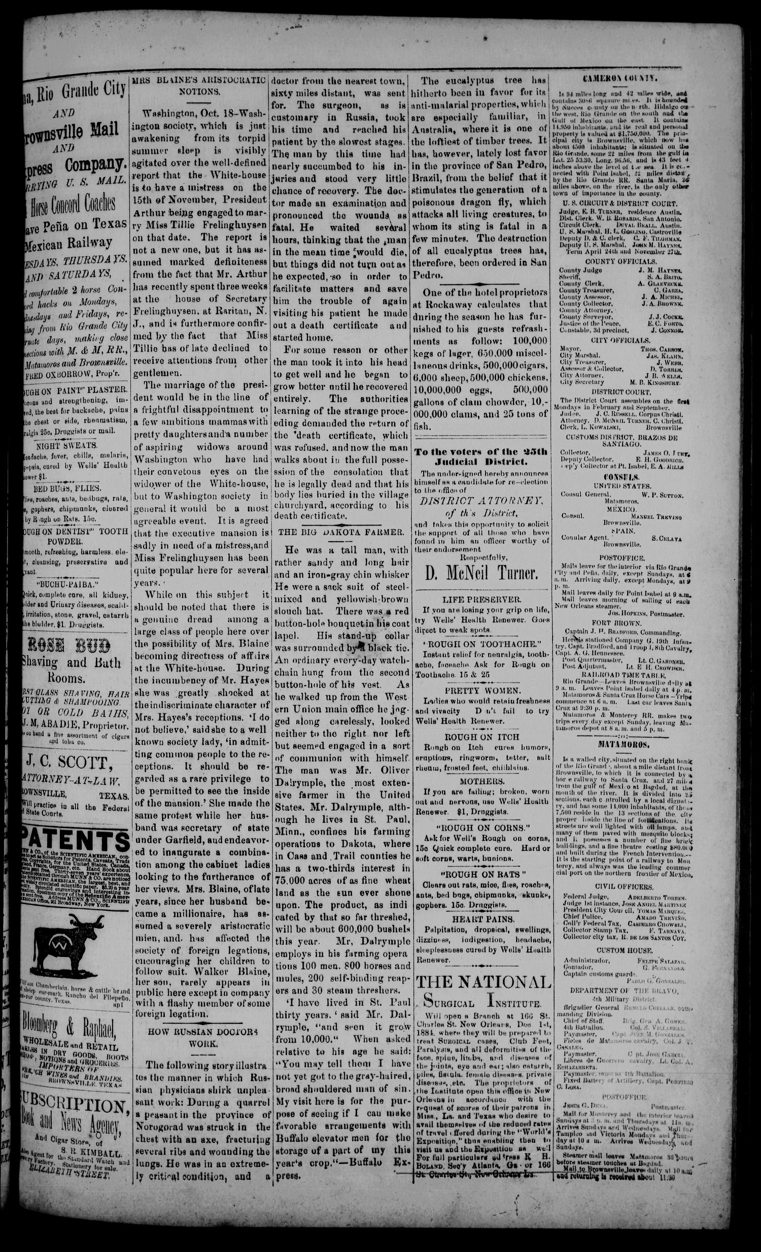 The Daily Cosmopolitan (Brownsville, Tex.), Vol. 6, No. 59, Ed. 1 Saturday, October 25, 1884
                                                
                                                    [Sequence #]: 3 of 4
                                                