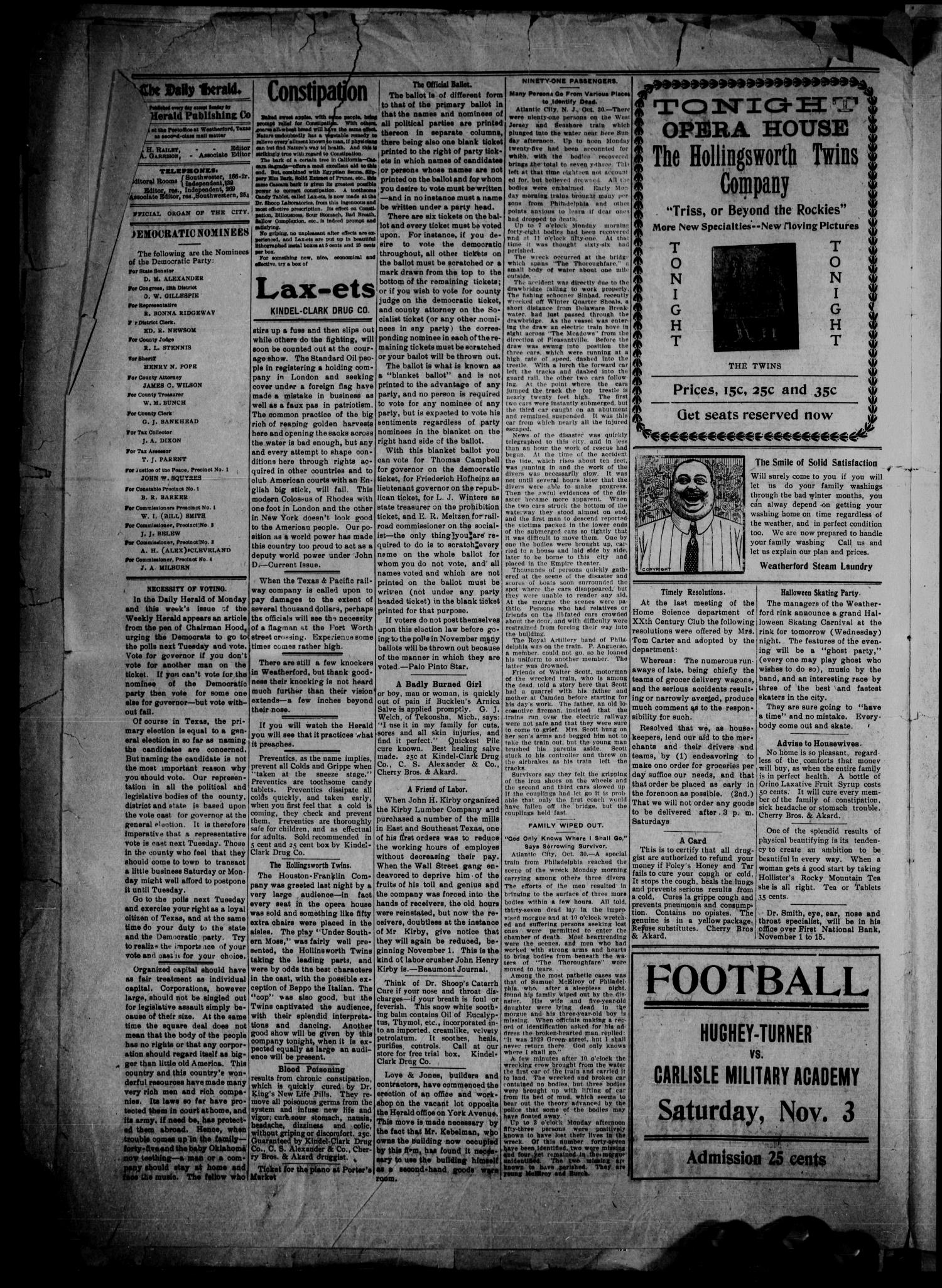 The Daily Herald. (Weatherford, Tex.), Vol. 7, No. 249, Ed. 1 Tuesday, October 30, 1906
                                                
                                                    [Sequence #]: 2 of 4
                                                