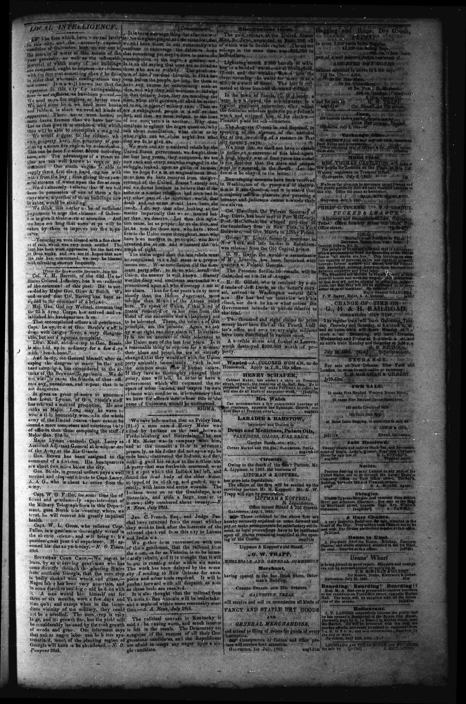 Flake's Daily Bulletin. (Galveston, Tex.), Vol. 1, No. 43, Ed. 1 Friday, August 4, 1865
                                                
                                                    [Sequence #]: 3 of 4
                                                