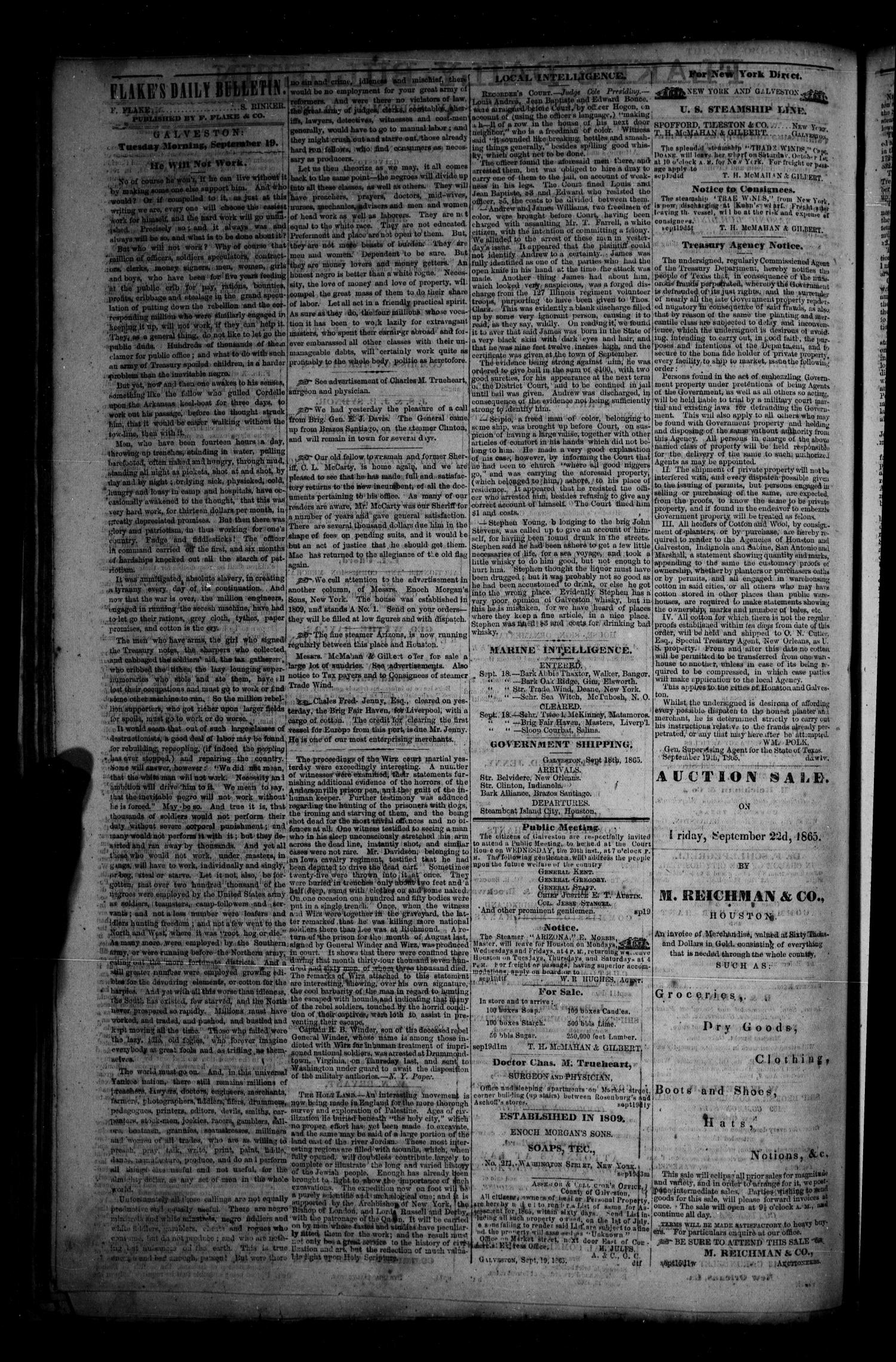 Flake's Daily Bulletin. (Galveston, Tex.), Vol. 1, No. 82, Ed. 1 Tuesday, September 19, 1865
                                                
                                                    [Sequence #]: 2 of 4
                                                