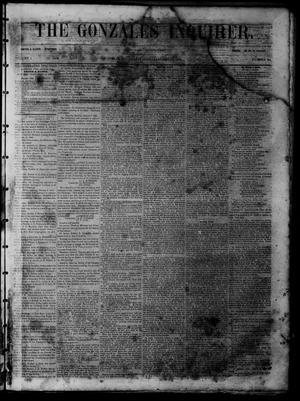Primary view of object titled 'The Gonzales Inquirer (Gonzales, Tex.), Vol. 1, No. 34, Ed. 1 Saturday, January 21, 1854'.
