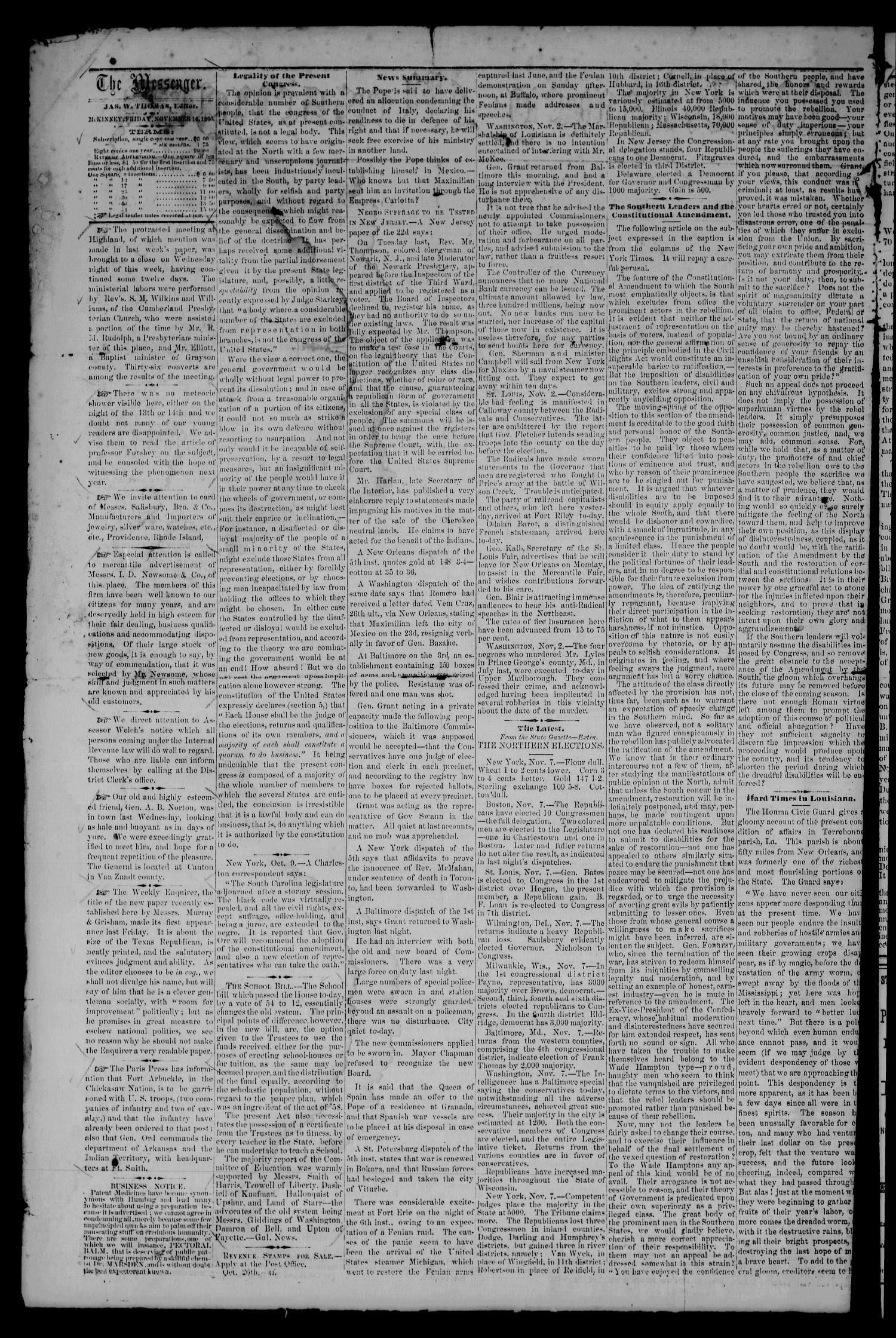 McKinney Messenger. (McKinney, Tex.), Vol. 11, No. 49, Ed. 1 Friday, November 16, 1866
                                                
                                                    [Sequence #]: 2 of 4
                                                