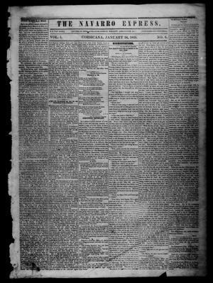 Primary view of object titled 'The Navarro Express (Corsicana, Tex.), Vol. 1, No. 8, Ed. 1 Saturday, January 14, 1860'.