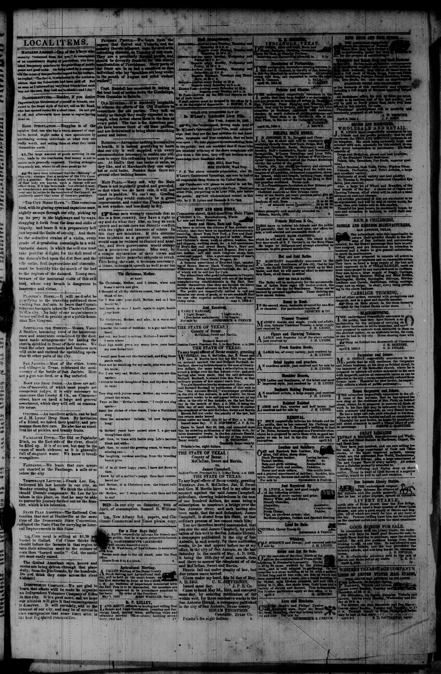 San Antonio Herald. (San Antonio, Tex.), Vol. 1, No. 4, Ed. 1 Tuesday, May 1, 1855
                                                
                                                    [Sequence #]: 3 of 4
                                                