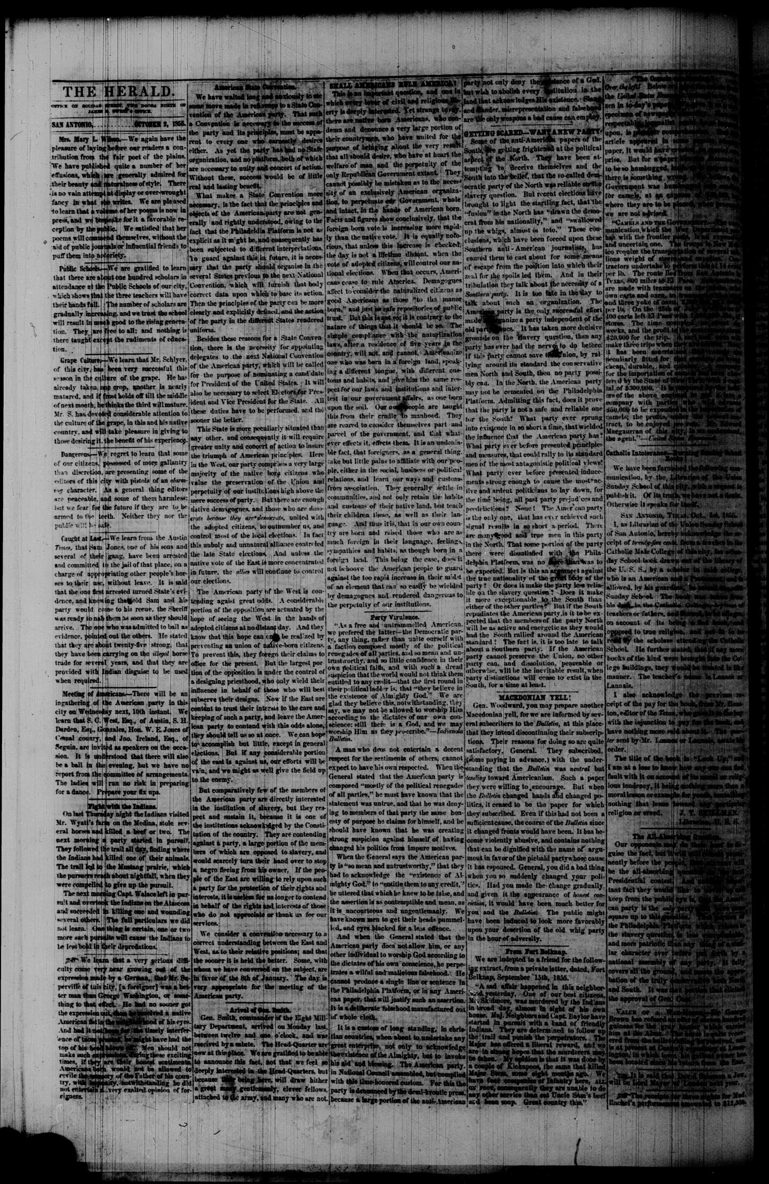 San Antonio Herald. (San Antonio, Tex.), Vol. 1, No. 24, Ed. 1 Tuesday, October 2, 1855
                                                
                                                    [Sequence #]: 2 of 4
                                                