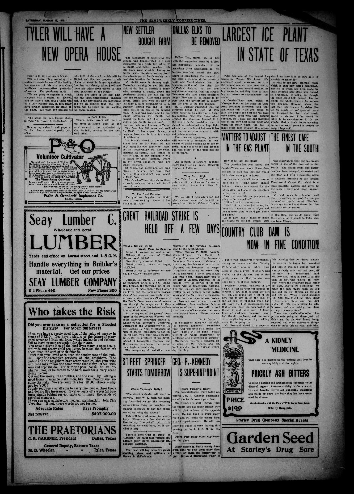 Semi-Weekly Courier-Times. (Tyler, Tex.), Vol. 27, No. 23, Ed. 1 Saturday, March 19, 1910
                                                
                                                    [Sequence #]: 3 of 8
                                                