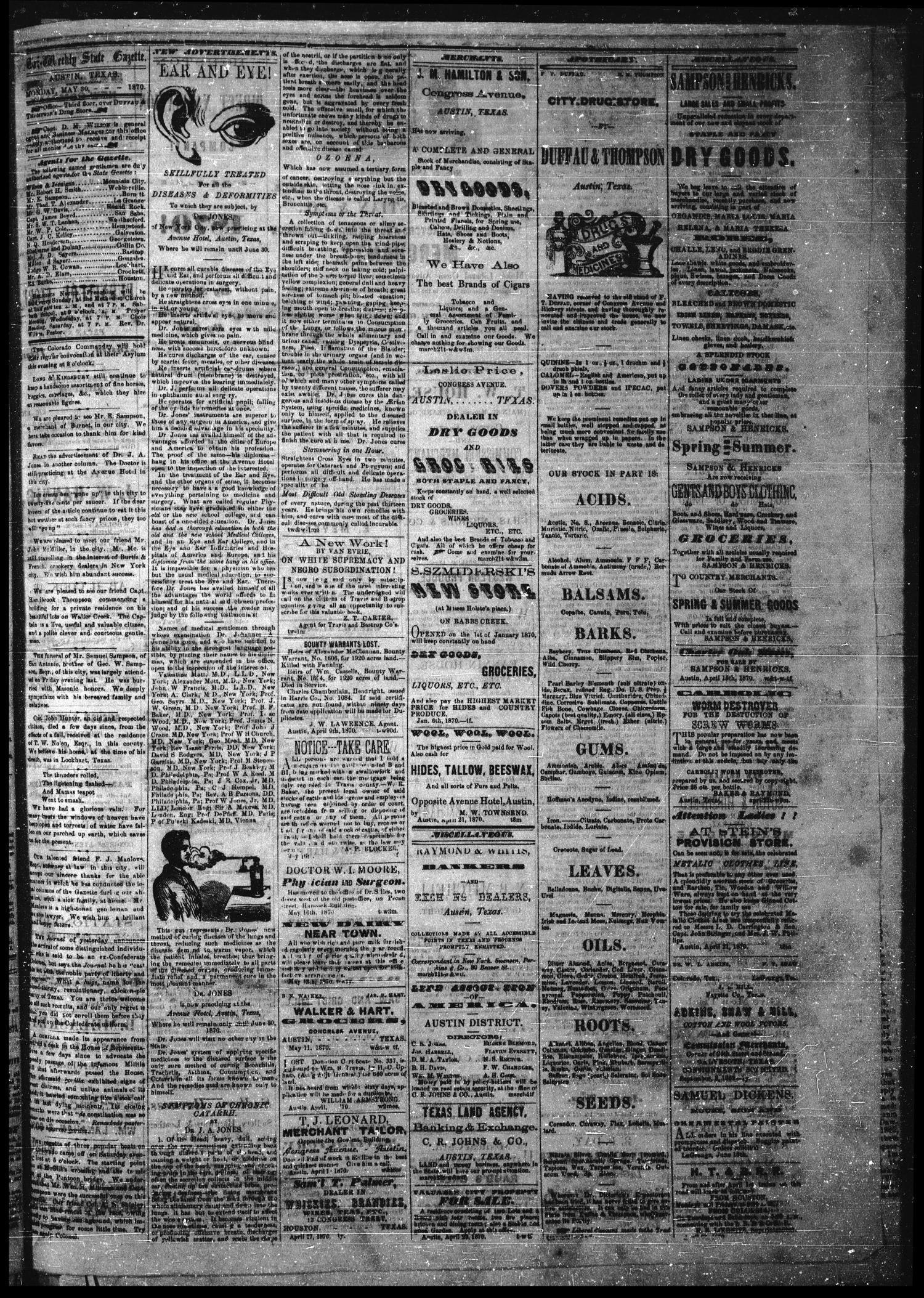 Tri-Weekly State Gazette. (Austin, Tex.), Vol. 3, No. 53, Ed. 1 Monday, May 30, 1870
                                                
                                                    [Sequence #]: 3 of 4
                                                