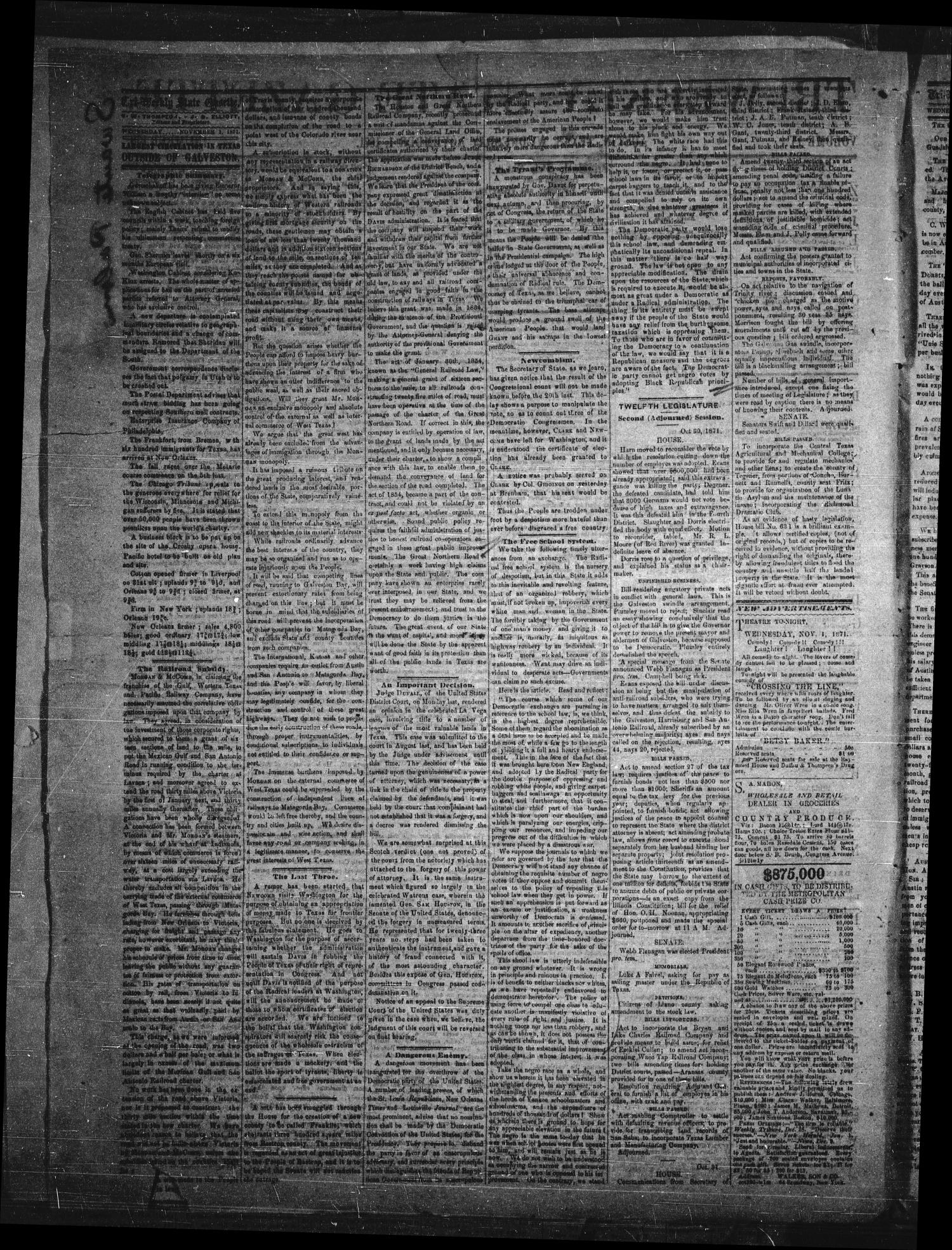 Tri-Weekly State Gazette. (Austin, Tex.), Vol. 4, No. 138, Ed. 1 Wednesday, November 1, 1871
                                                
                                                    [Sequence #]: 2 of 4
                                                