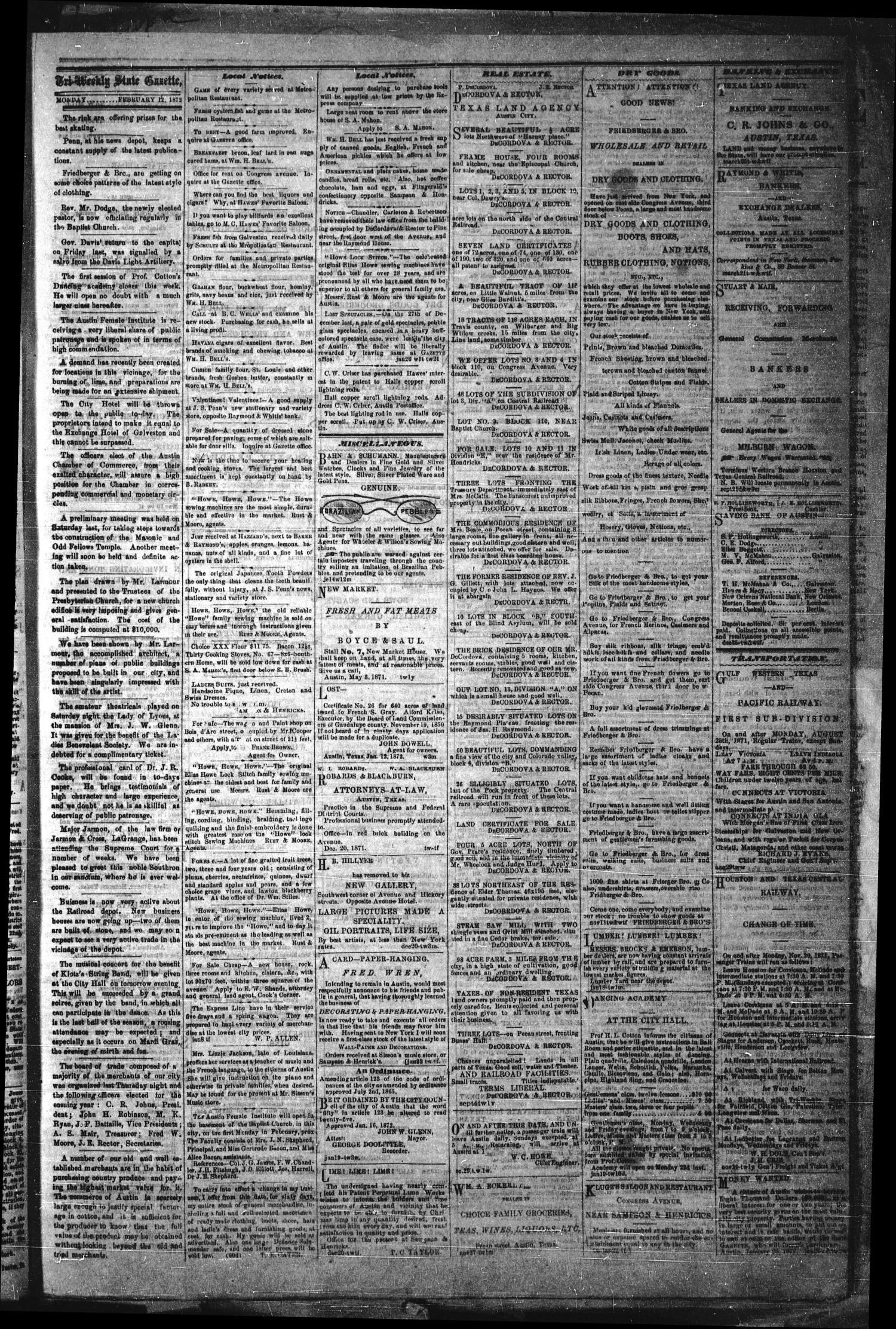 Tri-Weekly State Gazette. (Austin, Tex.), Vol. 4, No. 182, Ed. 1 Monday, February 12, 1872
                                                
                                                    [Sequence #]: 3 of 4
                                                