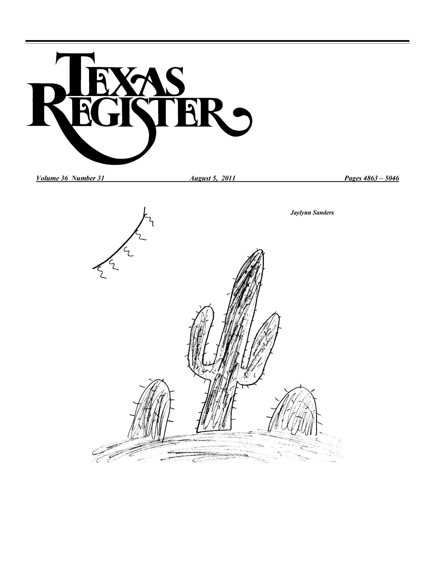 Texas Register, Volume 36, Number 31, Pages 4863-5046, August 5, 2011
                                                
                                                    Title Page
                                                