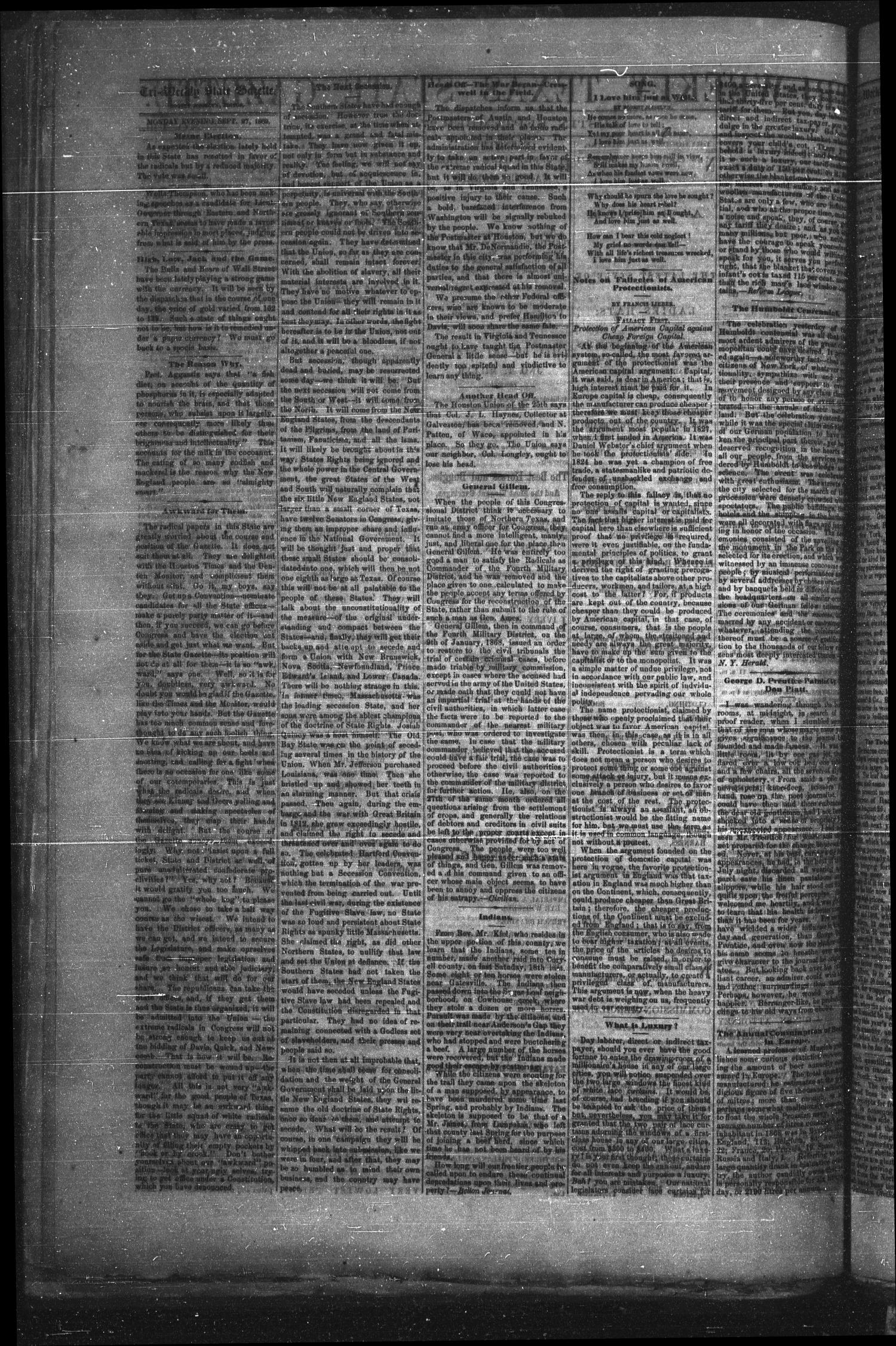 Tri-Weekly Texas State Gazette. (Austin, Tex.), Vol. 2, No. 129, Ed. 1 Monday, September 27, 1869
                                                
                                                    [Sequence #]: 2 of 4
                                                