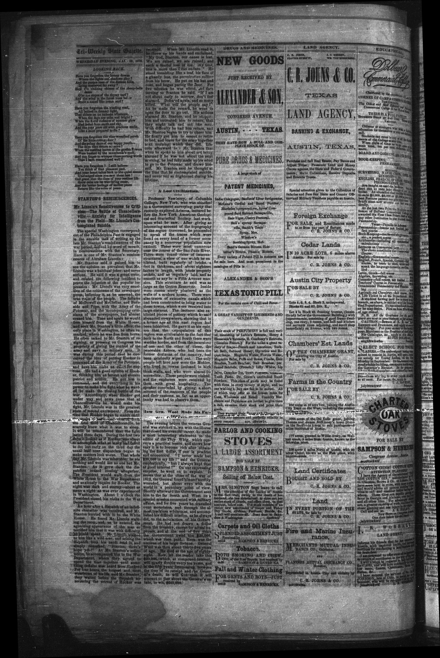 Tri-Weekly Texas State Gazette. (Austin, Tex.), Vol. 3, No. 17, Ed. 1 Wednesday, January 12, 1870
                                                
                                                    [Sequence #]: 4 of 4
                                                