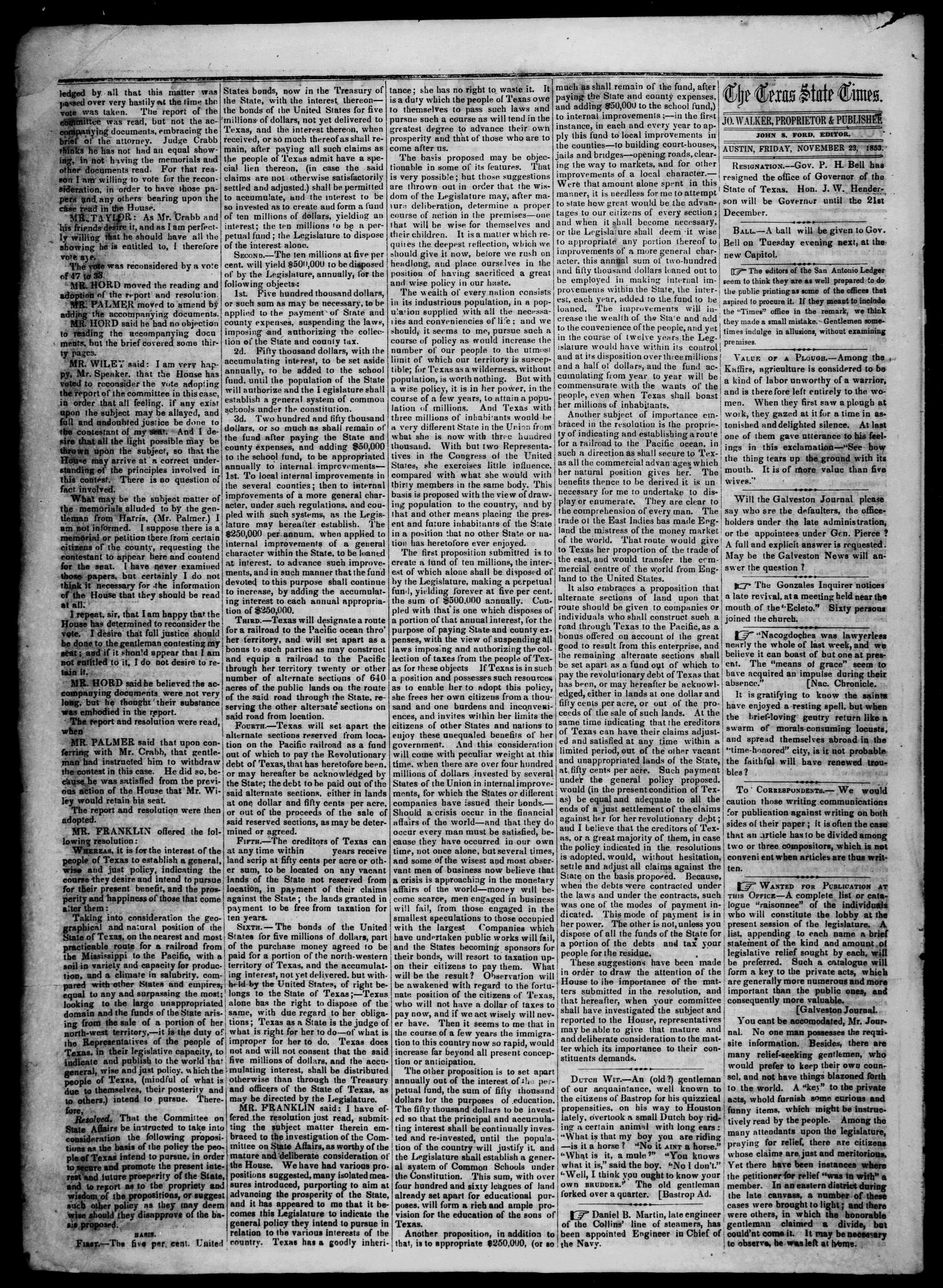 Tri-Weekly State Times. (Austin, Tex.), Vol. 1, No. 6, Ed. 1 Friday, November 25, 1853
                                                
                                                    [Sequence #]: 2 of 4
                                                