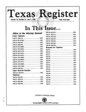 Primary view of object titled 'Texas Register, Volume 18, Number 51, Pages 4253-4356, July 2, 1993'.
