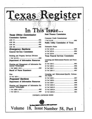 Primary view of object titled 'Texas Register, Volume 18, Number 58, Part I, Pages 4971-5076, August 3, 1993'.