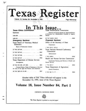 Primary view of object titled 'Texas Register, Volume 18, Number 84, Part I, Pages 8034-8182, November 9, 1993'.