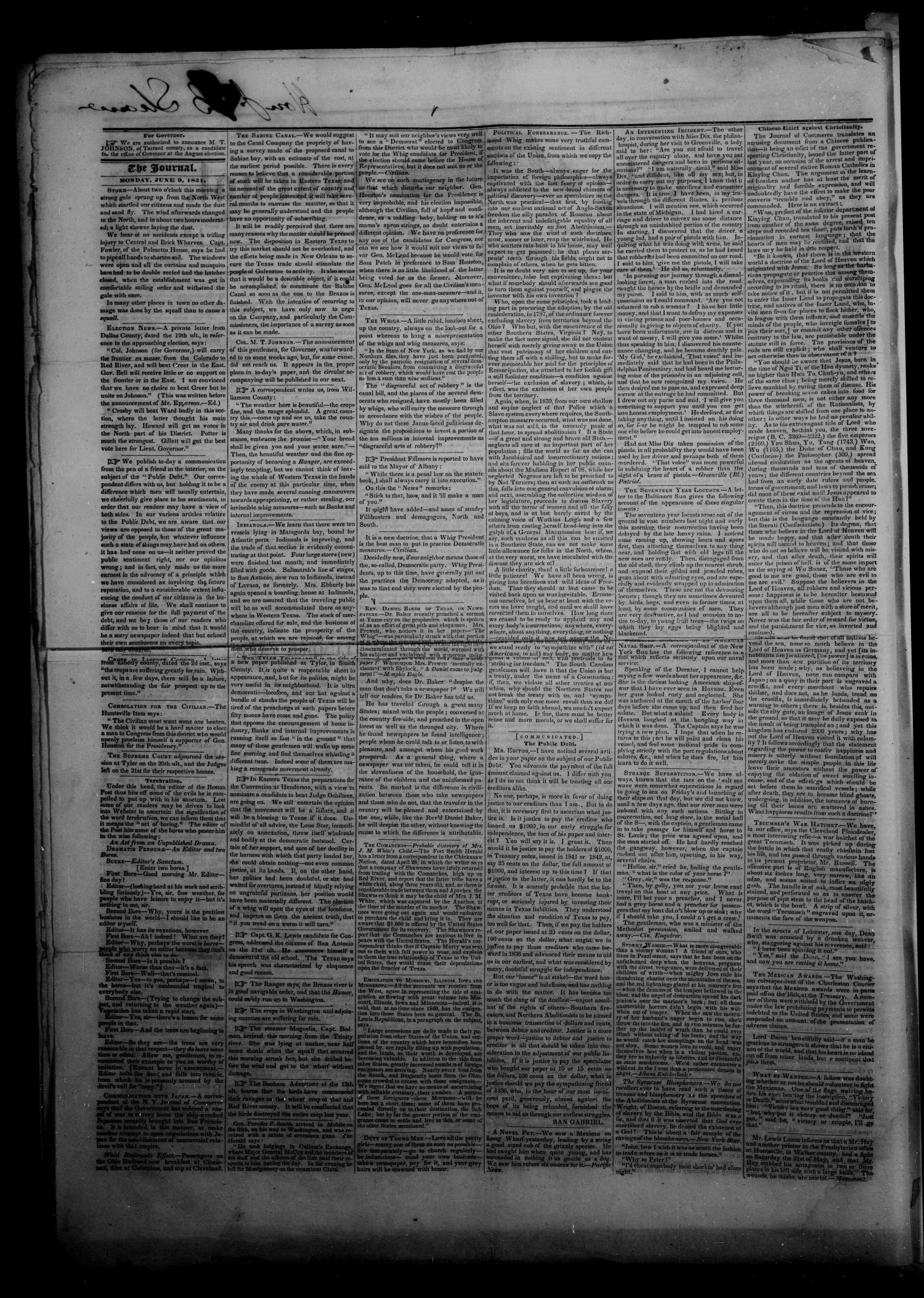 Weekly Journal. (Galveston, Tex.), Vol. 2, No. 16, Ed. 1 Tuesday, June 10, 1851
                                                
                                                    [Sequence #]: 2 of 4
                                                