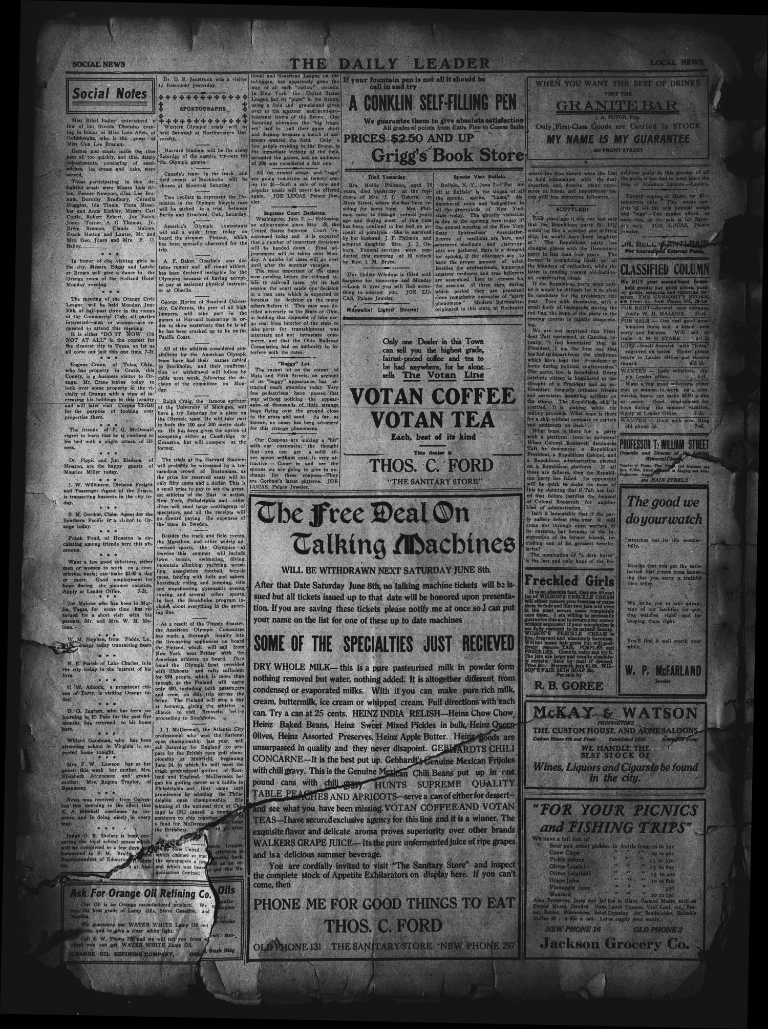 The Daily Leader. (Orange, Tex.), Vol. 5, No. 76, Ed. 1 Friday, June 7, 1912
                                                
                                                    [Sequence #]: 4 of 4
                                                