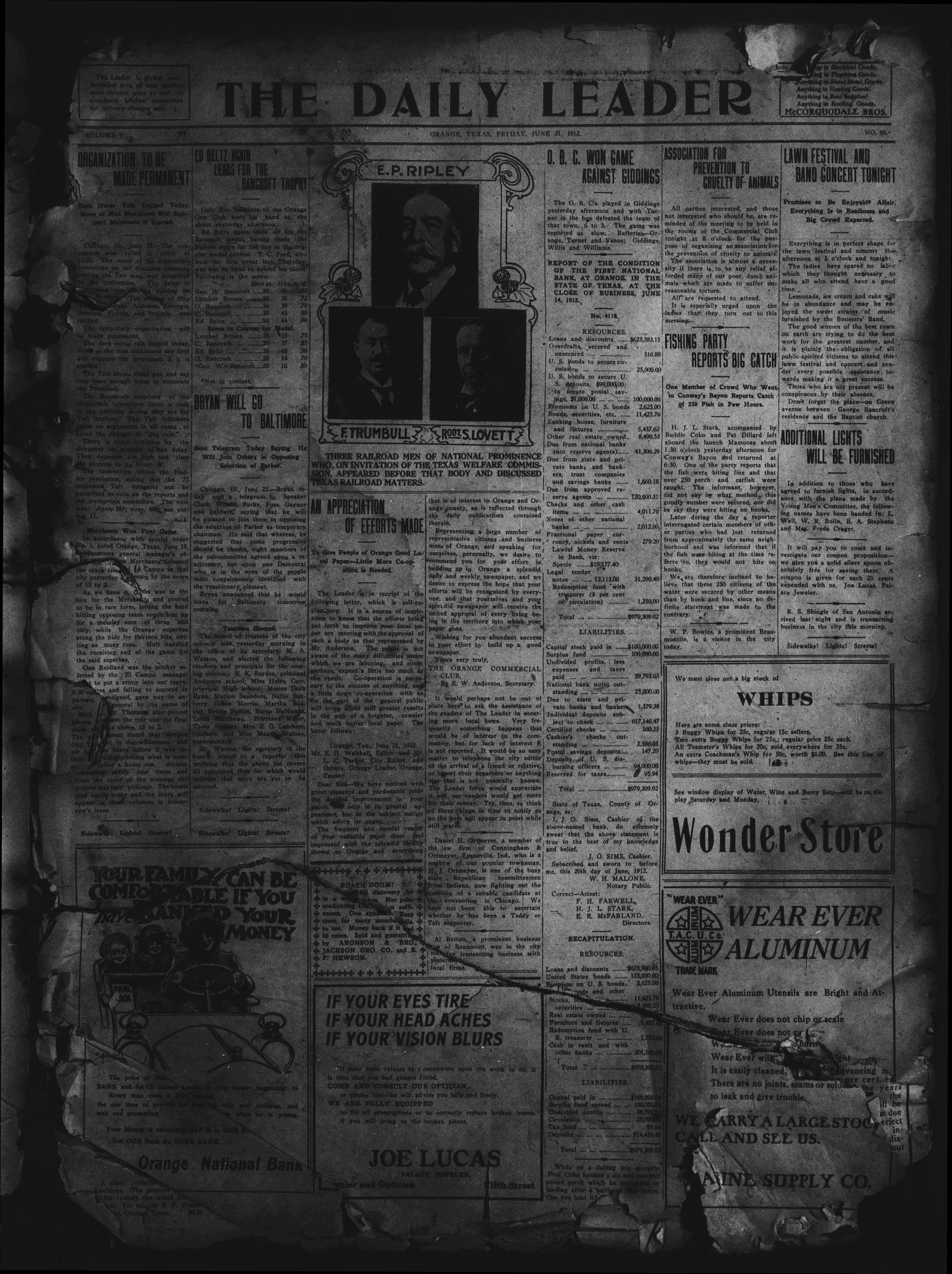 The Daily Leader. (Orange, Tex.), Vol. 5, No. 88, Ed. 1 Friday, June 21, 1912
                                                
                                                    [Sequence #]: 1 of 4
                                                
