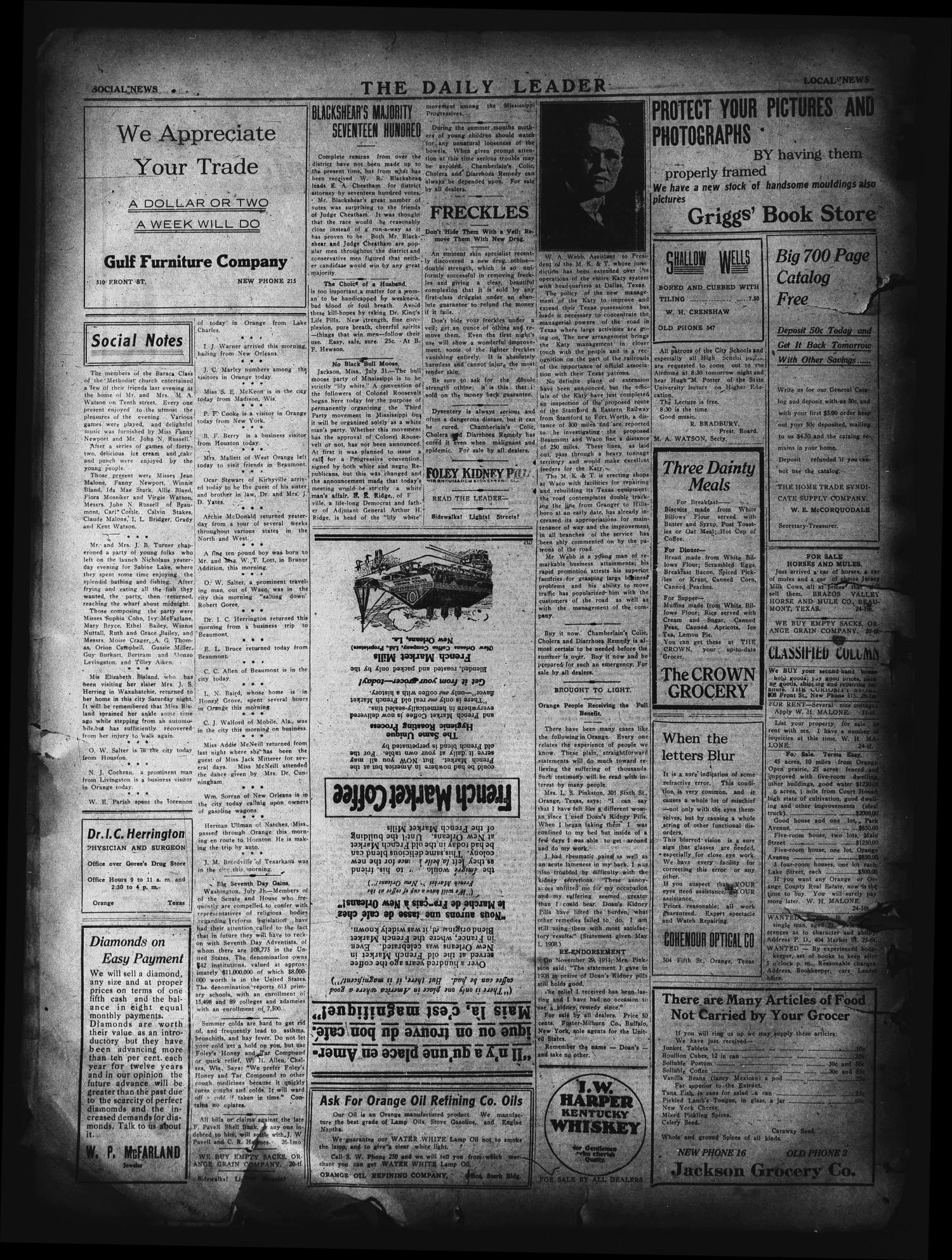 The Daily Leader. (Orange, Tex.), Vol. 5, No. 121, Ed. 1 Wednesday, July 31, 1912
                                                
                                                    [Sequence #]: 4 of 4
                                                