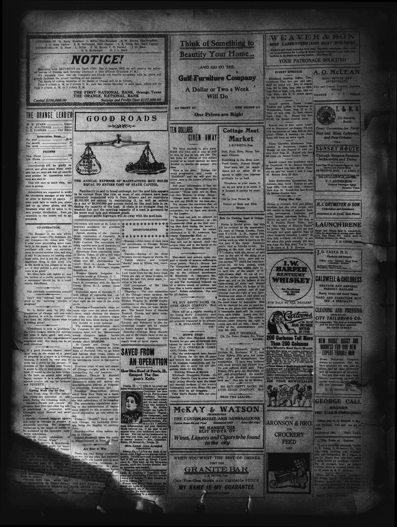 The Daily Leader. (Orange, Tex.), Vol. 5, No. 130, Ed. 1 Saturday, August 10, 1912
                                                
                                                    [Sequence #]: 2 of 4
                                                