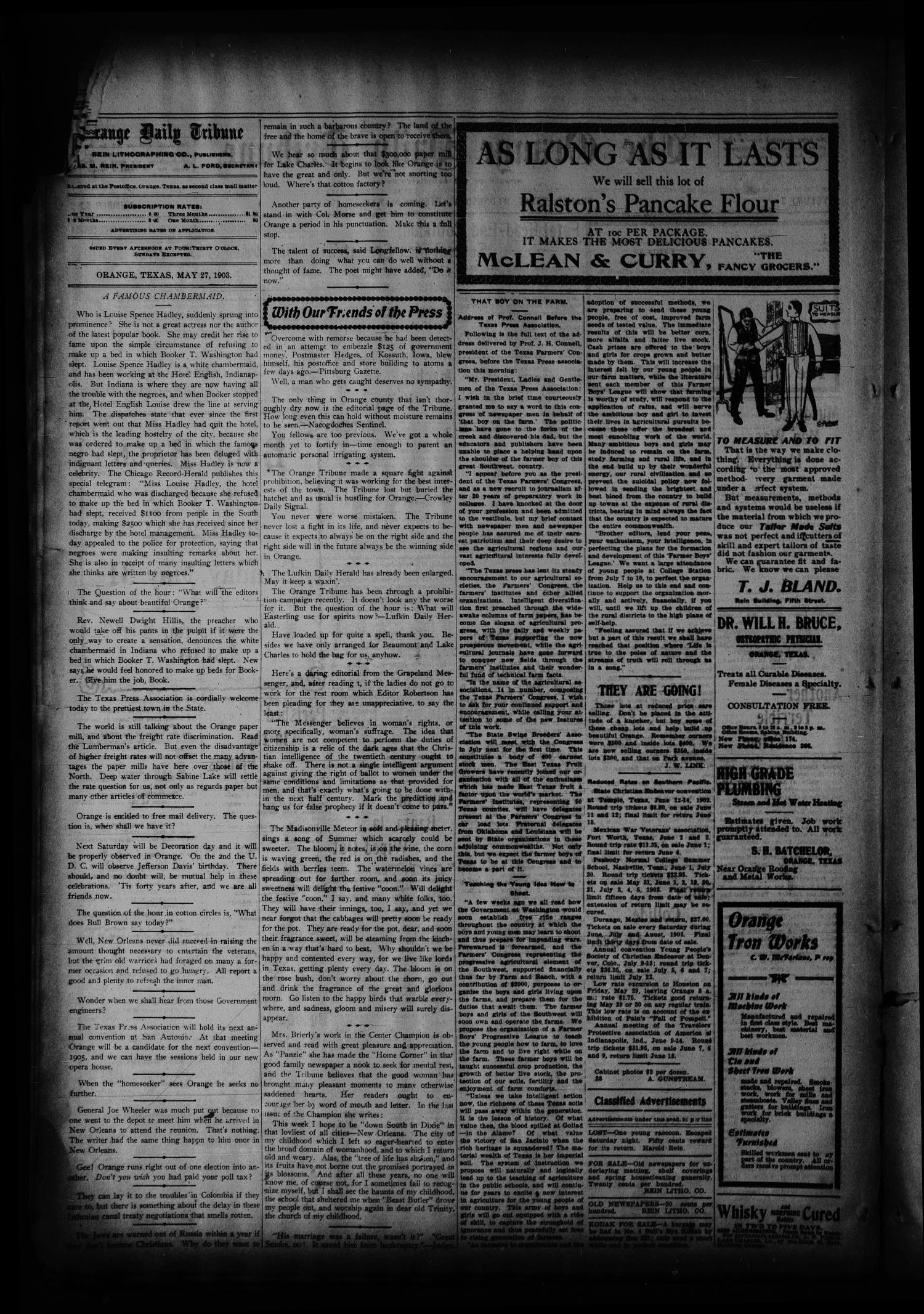 The Orange Daily Tribune. (Orange, Tex.), Vol. 2, No. 53, Ed. 1 Wednesday, May 27, 1903
                                                
                                                    [Sequence #]: 2 of 4
                                                