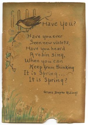 Primary view of object titled 'Poem by Grace Dupree Ridings'.