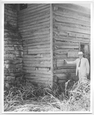 Primary view of object titled 'Photo of Sam Rayburn beside cabin in Lenoir, Tennessee'.
