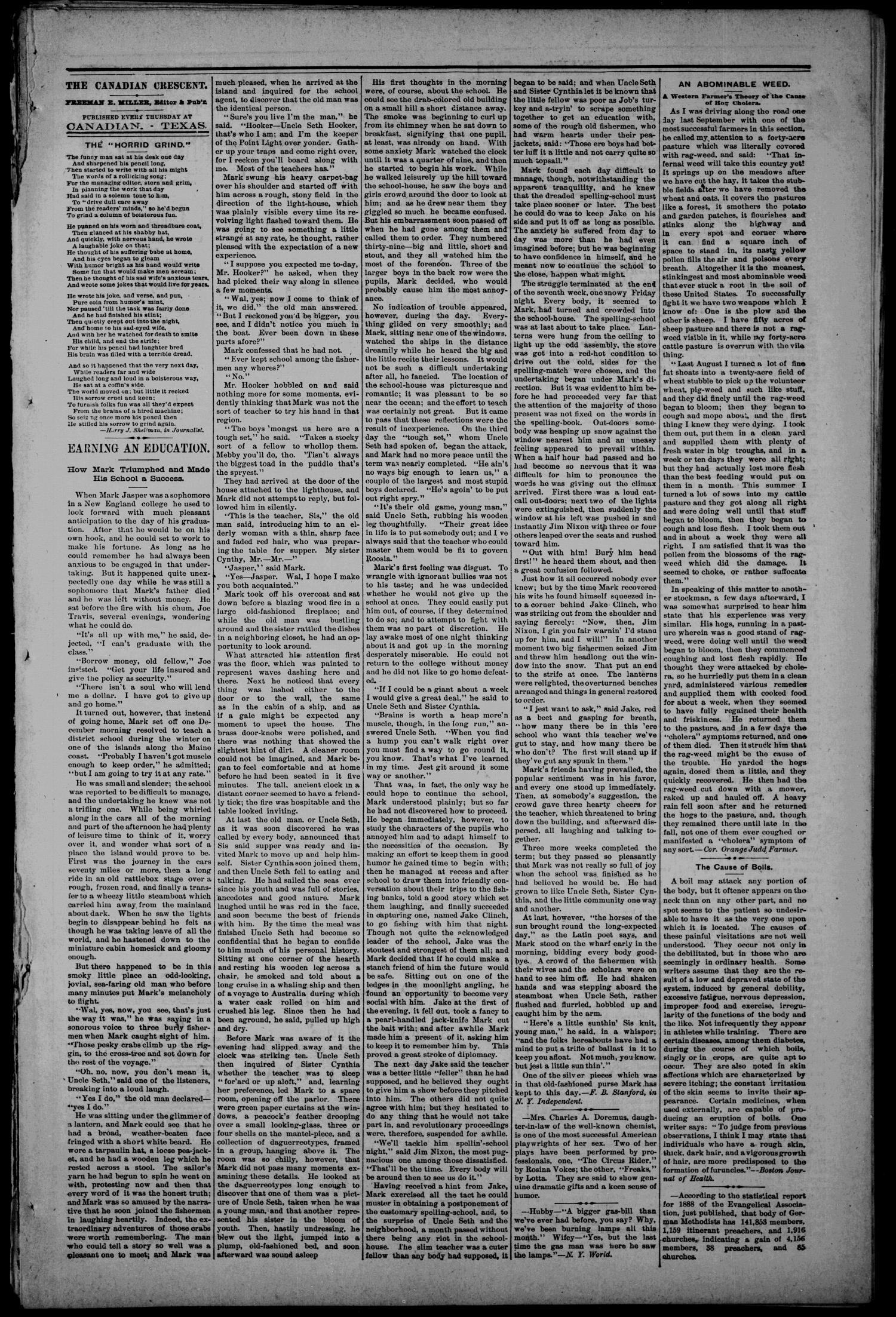 The Canadian Crescent. (Canadian, Tex.), Vol. 2, No. 12, Ed. 1 Thursday, January 17, 1889
                                                
                                                    [Sequence #]: 3 of 8
                                                