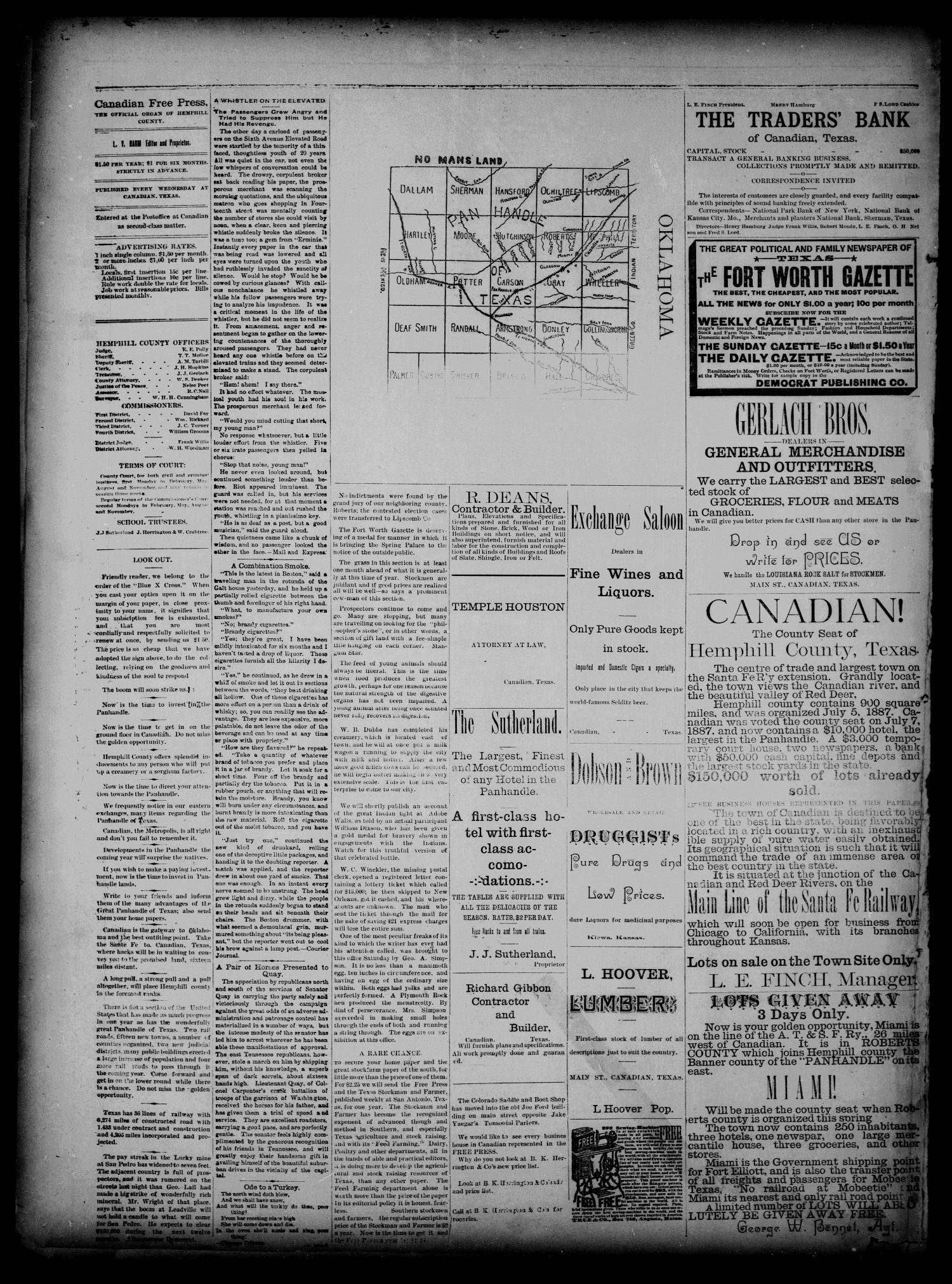 Canadian Free Press. (Canadian, Tex.), Vol. 2, No. 41, Ed. 1 Wednesday, May 8, 1889
                                                
                                                    [Sequence #]: 4 of 4
                                                