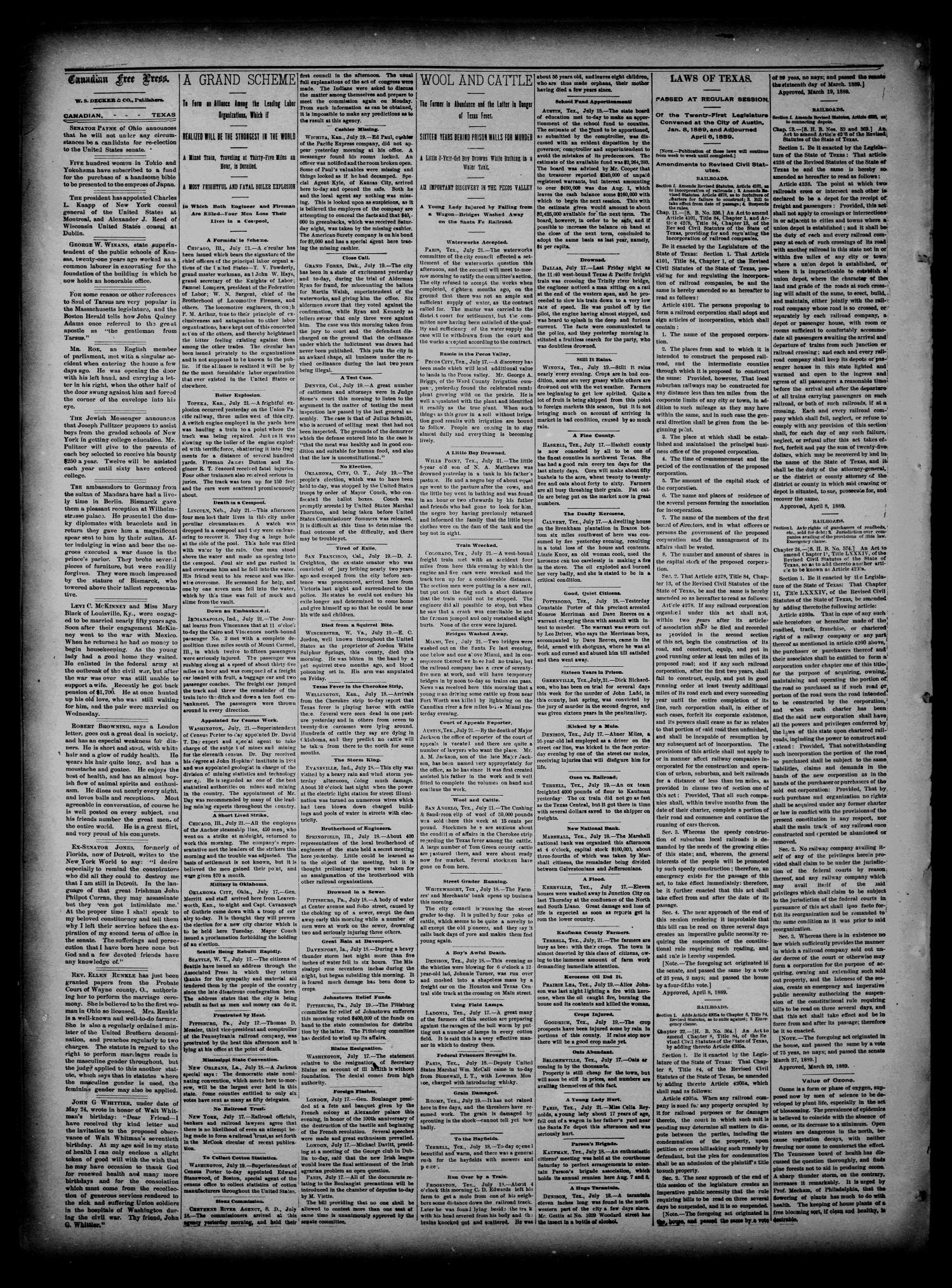 Canadian Free Press. (Canadian, Tex.), Vol. 3, No. 1, Ed. 1 Friday, August 2, 1889
                                                
                                                    [Sequence #]: 2 of 4
                                                