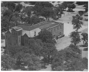 Primary view of object titled '[Aeiral view of Old Main, Weatherford College, c. 1950]'.