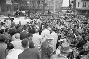 Primary view of object titled '[President Kennedy with crowds outside the Hotel Texas]'.
