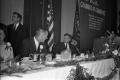 Primary view of [President Kennedy and Vice President Johnson at Fort Worth breakfast]