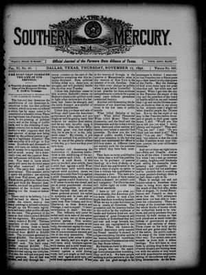 Primary view of object titled 'The Southern Mercury. (Dallas, Tex.), Vol. 11, No. 46, Ed. 1 Thursday, November 17, 1892'.