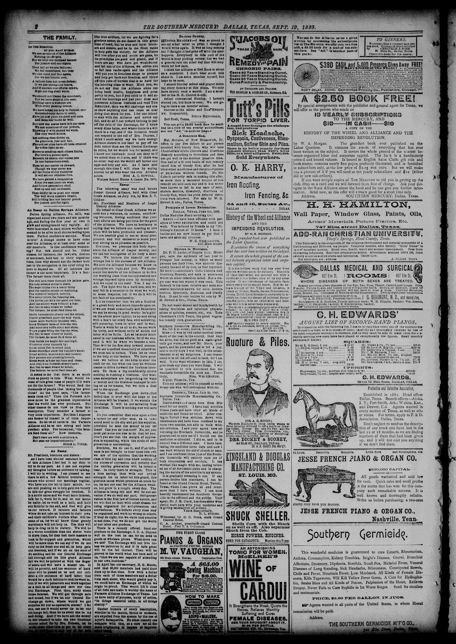 The Southern Mercury, Texas Farmers' Alliance Advocate. (Dallas, Tex.), Vol. 8, No. 38, Ed. 1 Thursday, September 19, 1889
                                                
                                                    [Sequence #]: 2 of 8
                                                