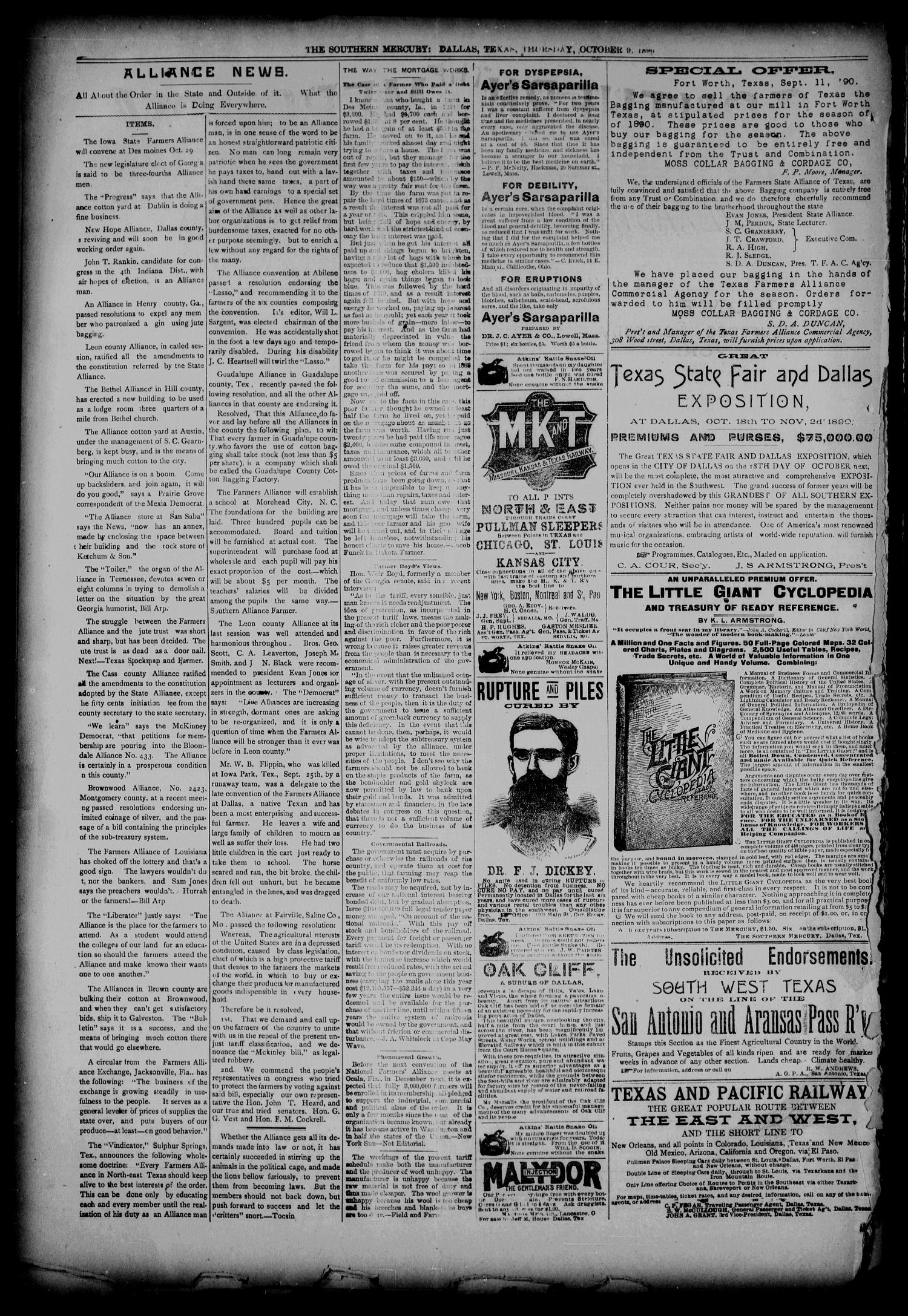 The Southern Mercury, Texas Farmers' Alliance Advocate. (Dallas, Tex.), Vol. 9, No. 41, Ed. 1 Thursday, October 9, 1890
                                                
                                                    [Sequence #]: 2 of 8
                                                