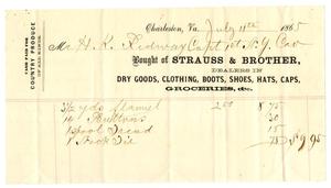 Primary view of object titled '[Receipt for Sale of Personal Goods to Captain Hamilton K. Redway on July 11, 1865]'.