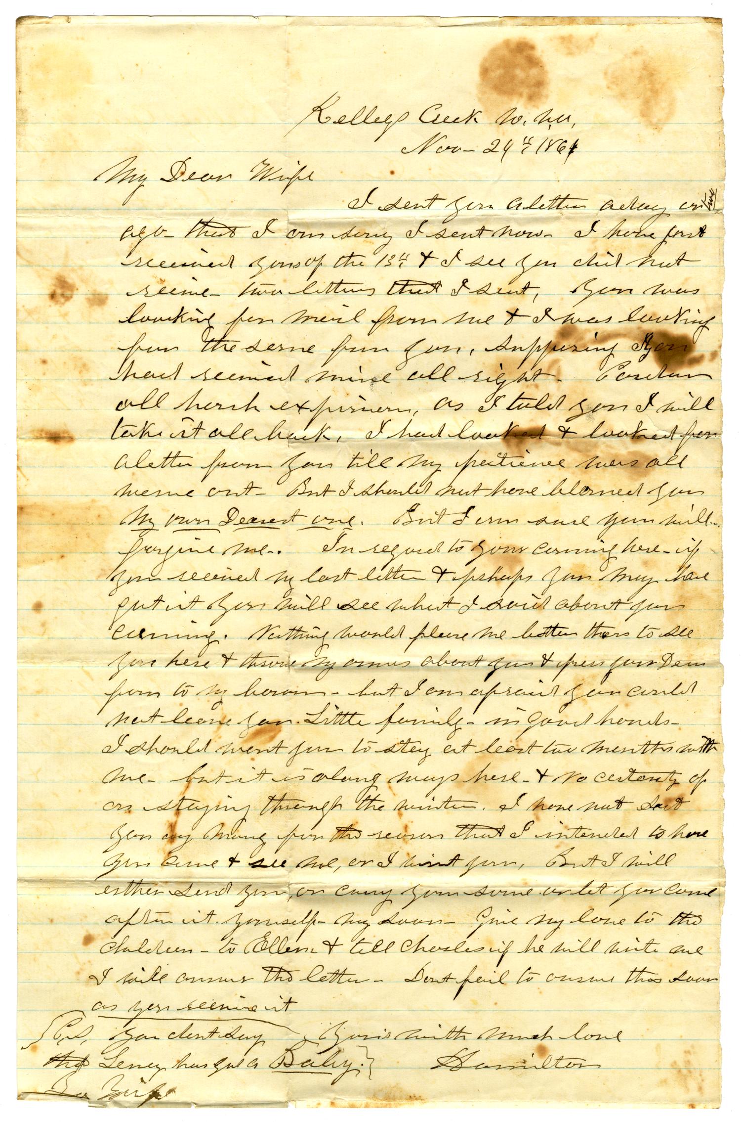 [Letter from Hamilton K. Redway to Loriette C. Redway, November 24, 1864]
                                                
                                                    [Sequence #]: 1 of 4
                                                