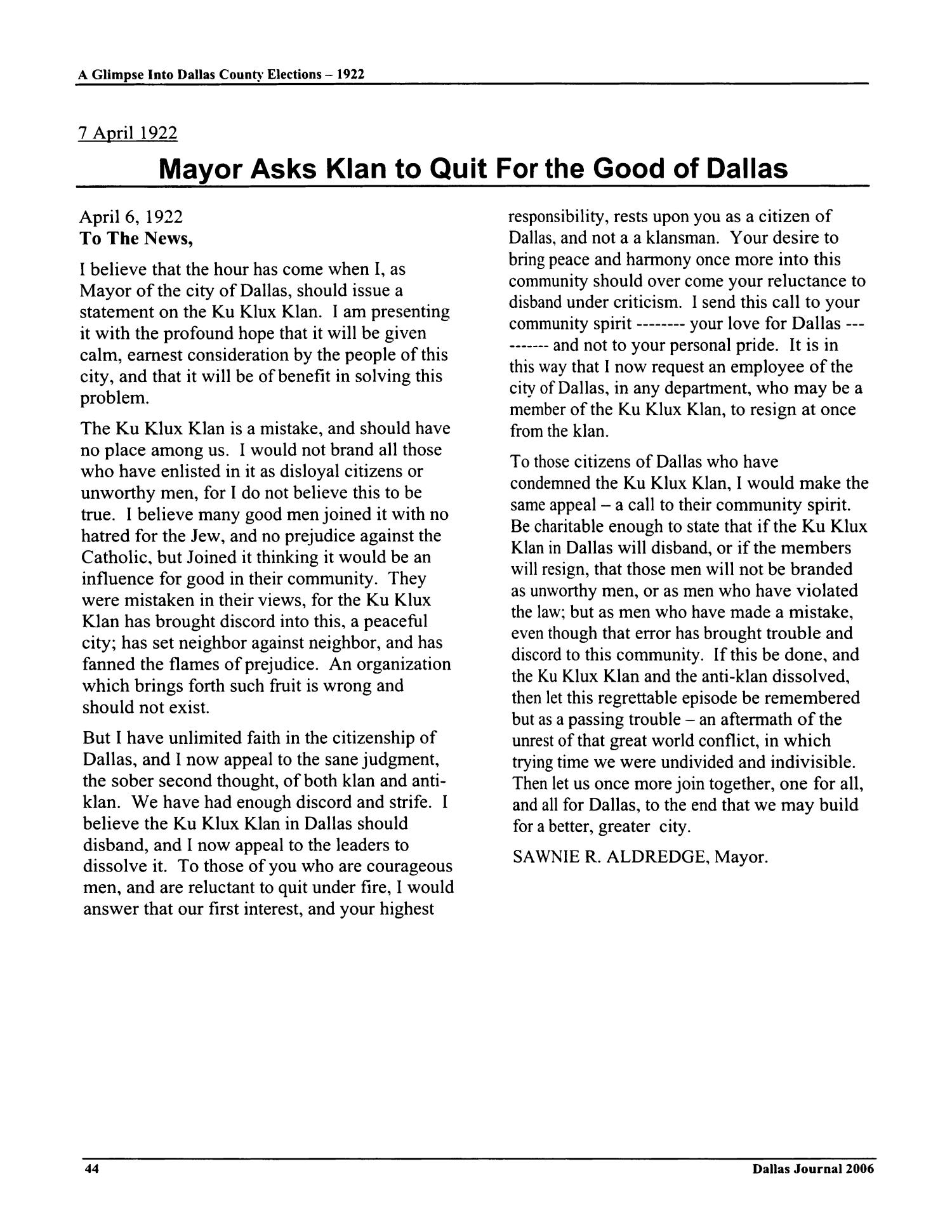 The Dallas Journal, Volume 51, 2006
                                                
                                                    44
                                                