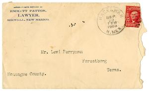Primary view of [Envelope from Emmett Patton to Levi Perryman, September 20, 1908]
