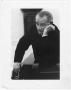 Photograph: [President Lyndon Baines Johnson black & white portrait leaning on ar…