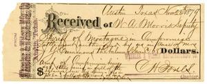 Primary view of object titled '[Receipt of W. A. Morris, November 28, 1879]'.