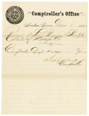Primary view of object titled '[Comptroller's Office Document, December 1, 1880]'.